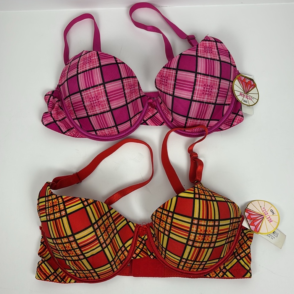 BUNDLE OF TWO RUBII 36D bra bundle Pink-Black & Red-Black Plaid NEW WITH TAGS